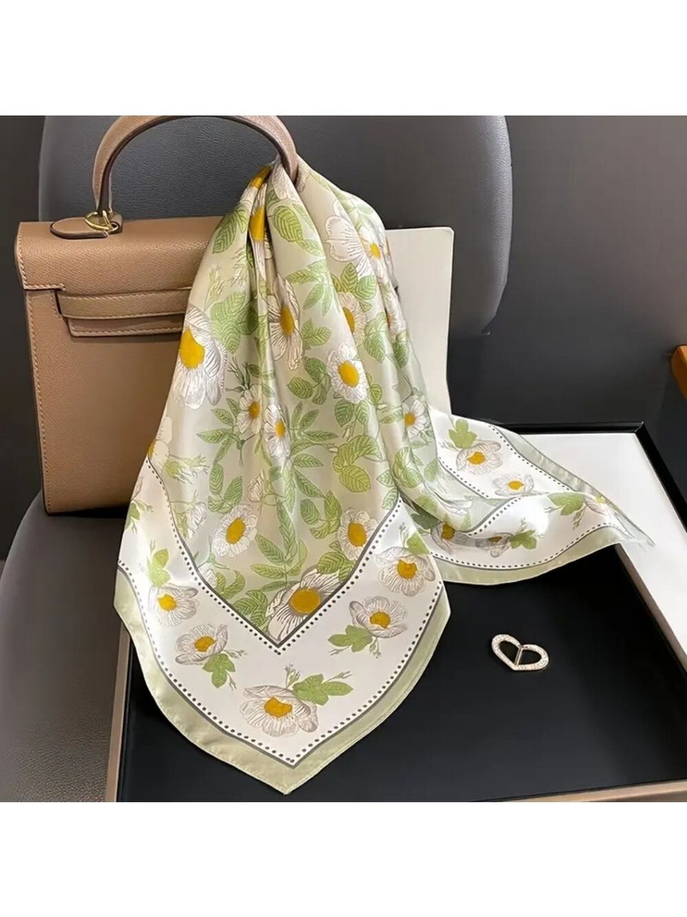 Floral SCARF Soft STYLISH CHIC GREEN AND YELLOW GARDENIA